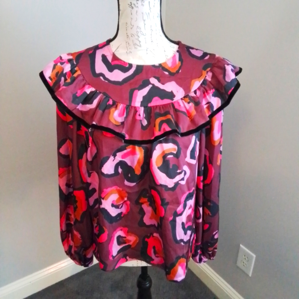 CROSBY by Mollie Burch Ruffle and Velvet Blouse in Jungle Queen Print - S